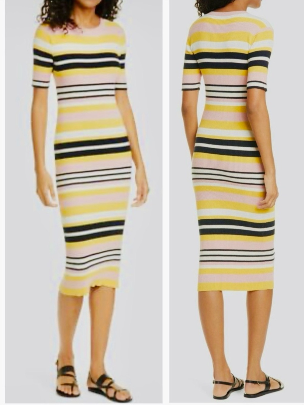 Frame Denim Striped Rib-Knit Midi Dress